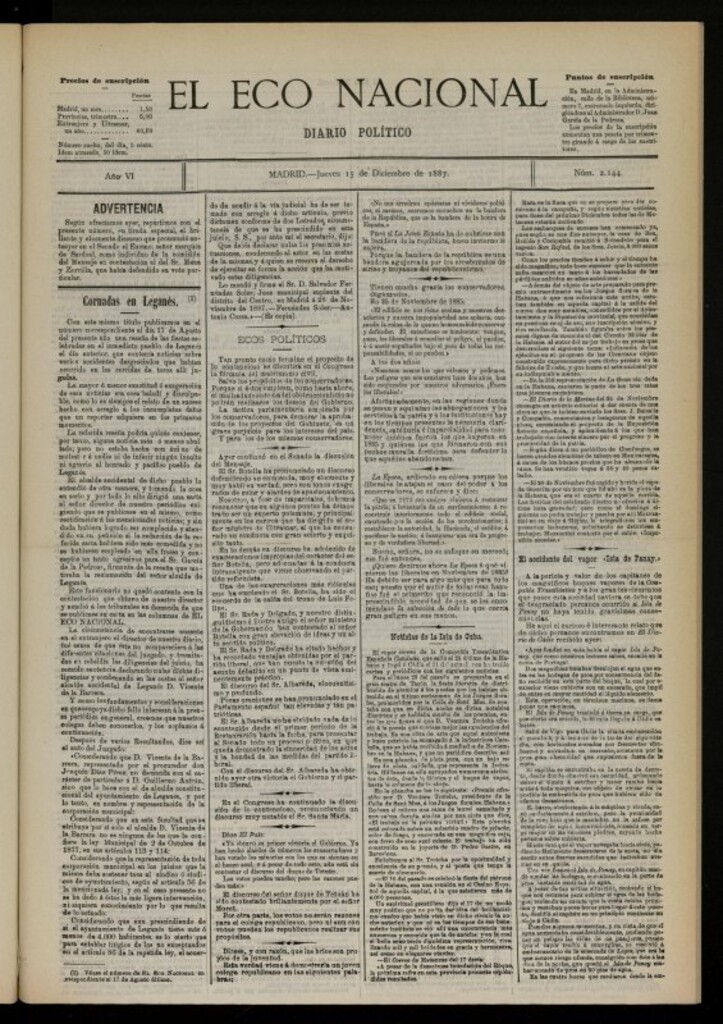 Miniatura de El Eco Nacional de 15 de diciembre de 1887, nº 2144