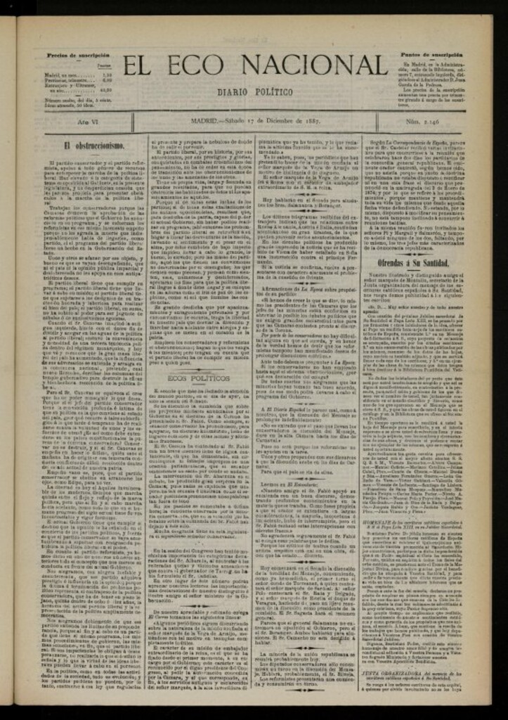 Miniatura de El Eco Nacional de 17 de diciembre de 1887, nº 2146