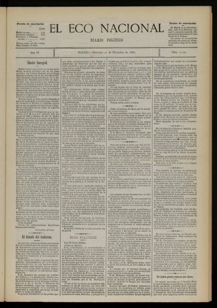 Miniatura de El Eco Nacional de 21 de diciembre de 1887, nº 2149
