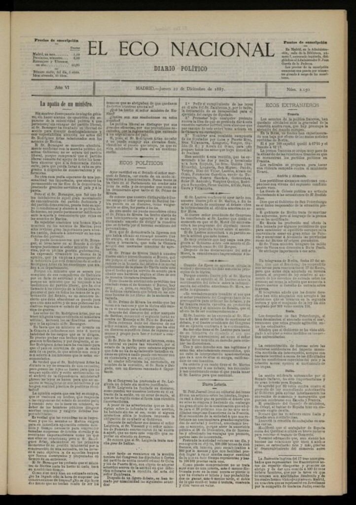 Miniatura de El Eco Nacional de 22 de diciembre de 1887, nº 2150