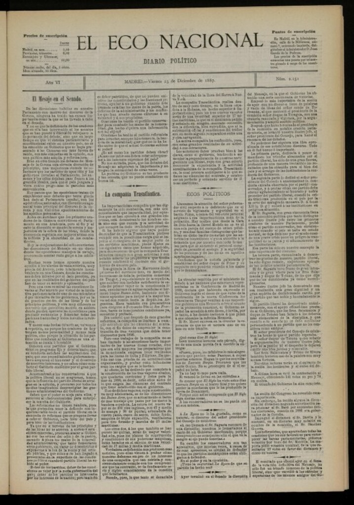 Miniatura de El Eco Nacional de 23 de diciembre de 1887, nº 2151