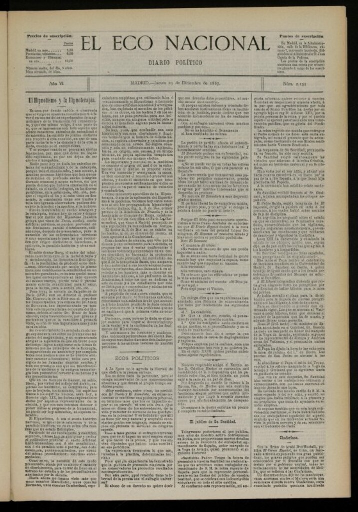 Miniatura de El Eco Nacional de 29 de diciembre de 1887, nº 2155