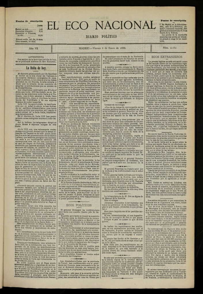 Miniatura de El Eco Nacional de 6 de enero de 1888, nº 2162