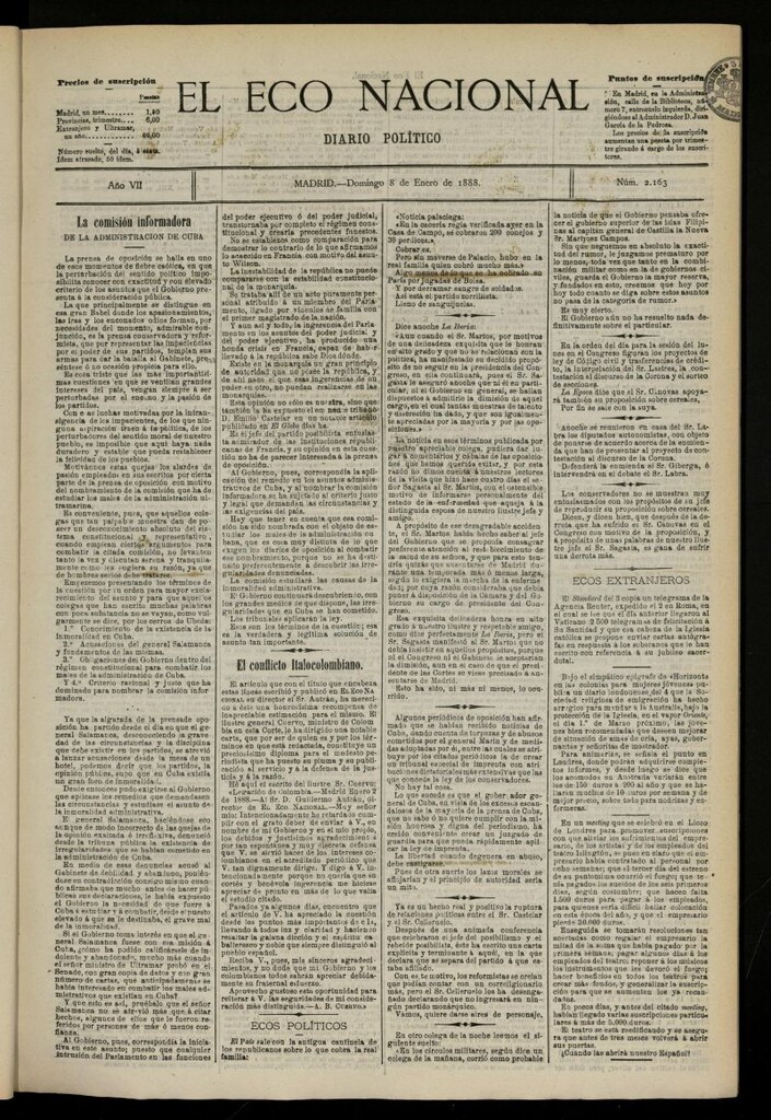 Miniatura de El Eco Nacional de 8 de enero de 1888, nº 2163