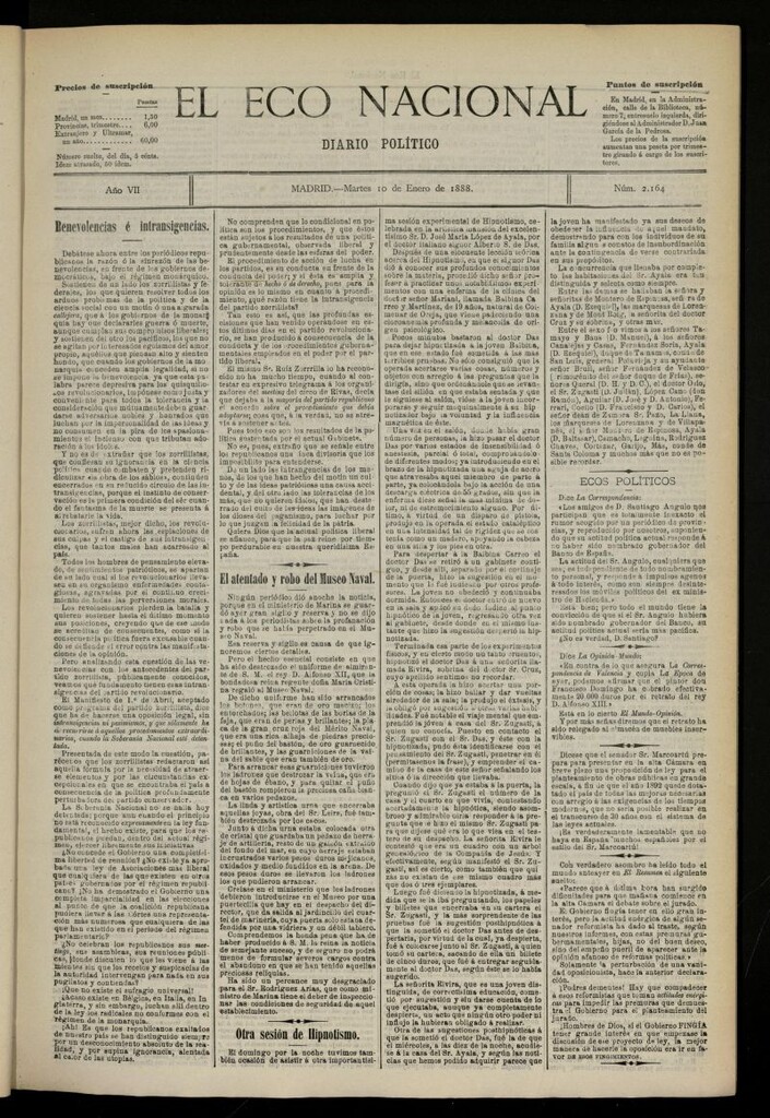 Miniatura de El Eco Nacional del 10 de enero de 1888, nº 2164