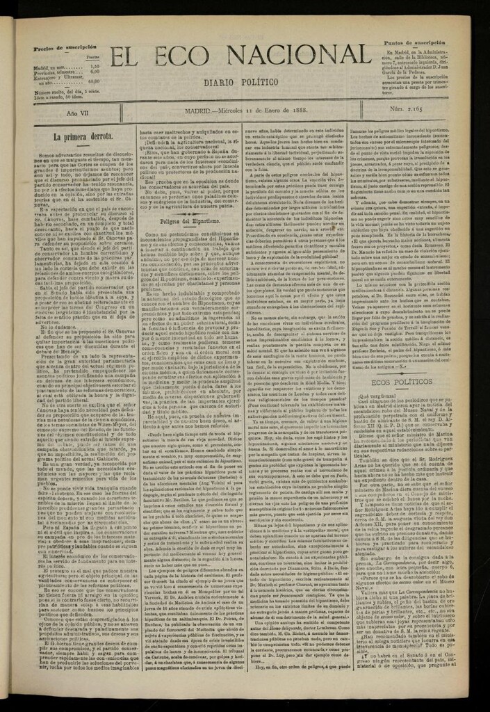 Miniatura de El Eco Nacional de 11 de enero de 1888, nº 2165