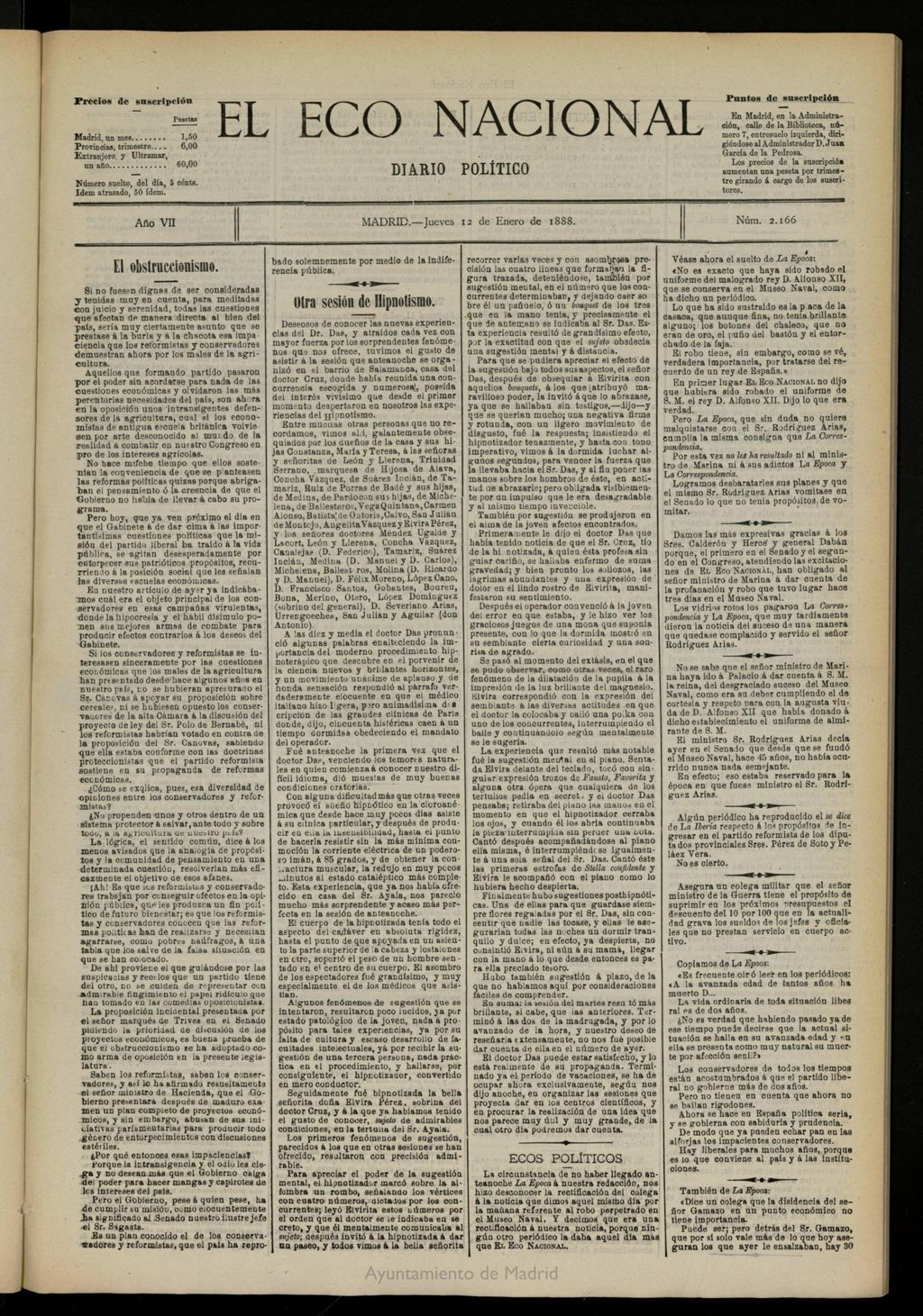 Miniatura de El Eco Nacional de 12 de enero de 1888, nº 2166