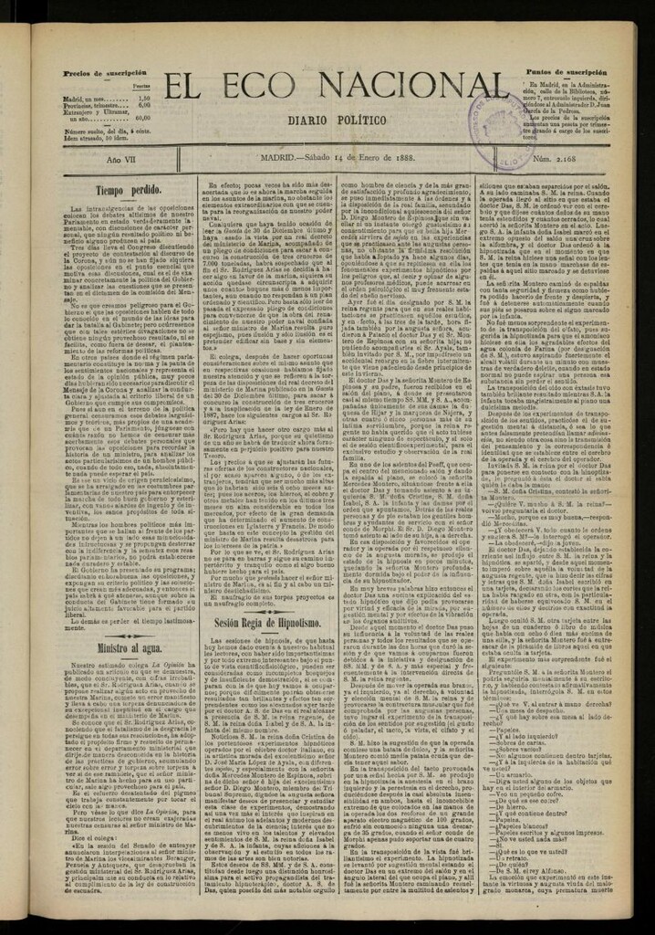 Miniatura de El Eco Nacional de 14 de enero de 1888, nº 2168