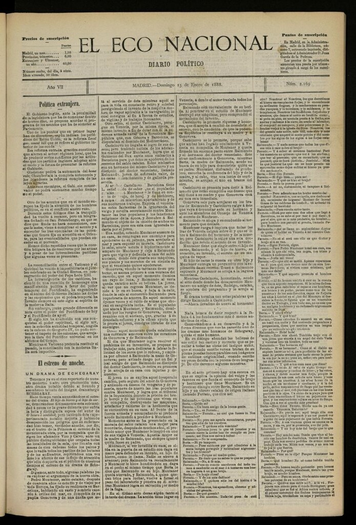 Miniatura de El Eco Nacional de 15 de enero de 1888, nº 2169