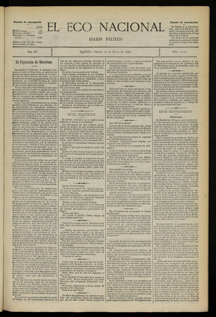 Miniatura de El Eco Nacional de 17 de enero de 1888, nº 2170