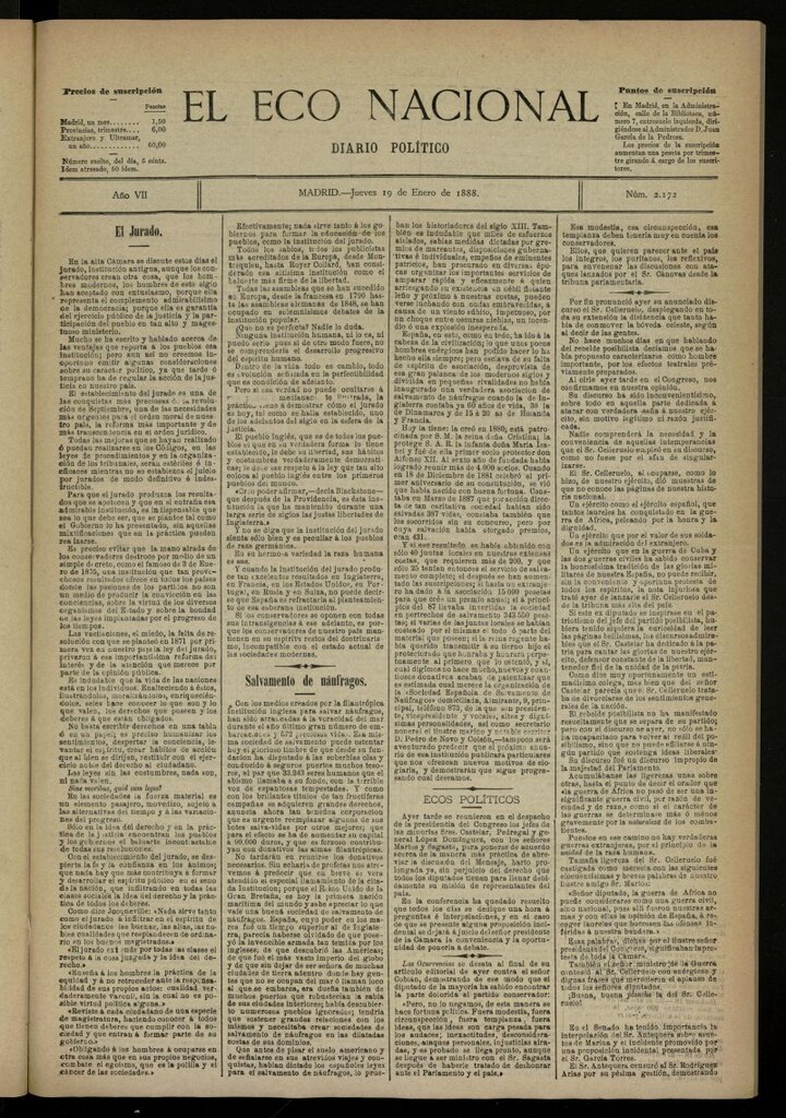 Miniatura de El Eco Nacional de 19 de enero de 1888, nº 2172