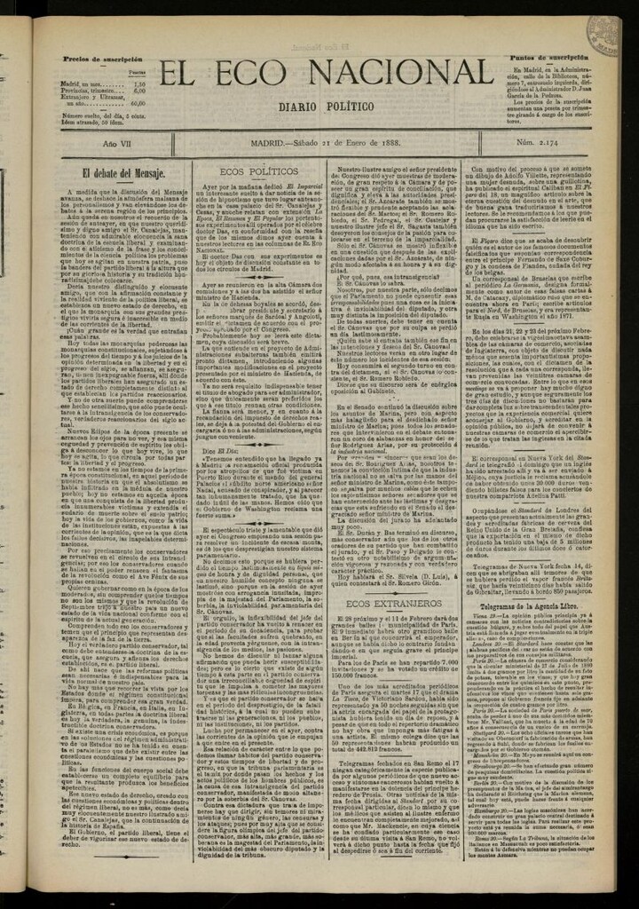 Miniatura de El Eco Nacional de 21 de enero de 1888, nº 2174