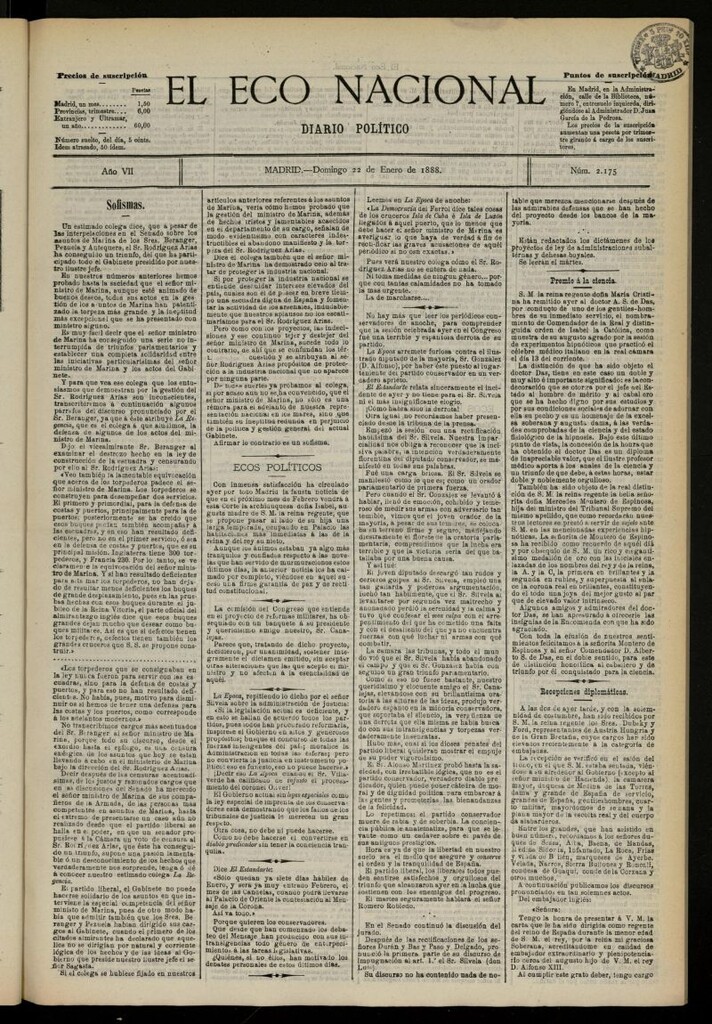 Miniatura de El Eco Nacional de 22 de enero de 1888, nº 2175