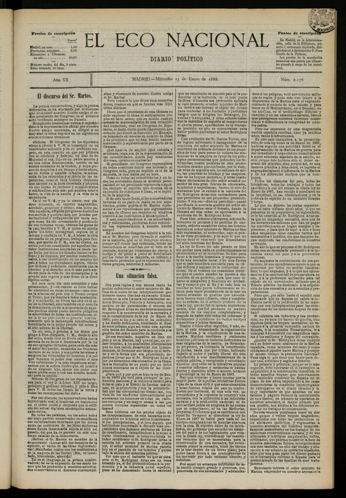 Miniatura de El Eco Nacional de 25 de enero de 1888, nº 2176
