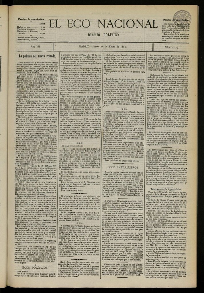 Miniatura de El Eco Nacional de 26 de enero de 1888, nº 2177