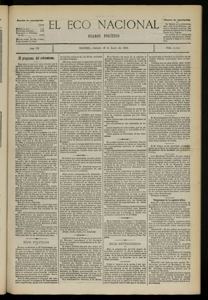 Miniatura de El Eco Nacional de 28 de enero de 1888, nº 2179