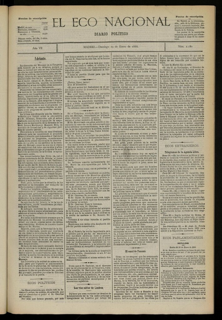 Miniatura de El Eco Nacional de 29 de enero de 1888, nº 2180