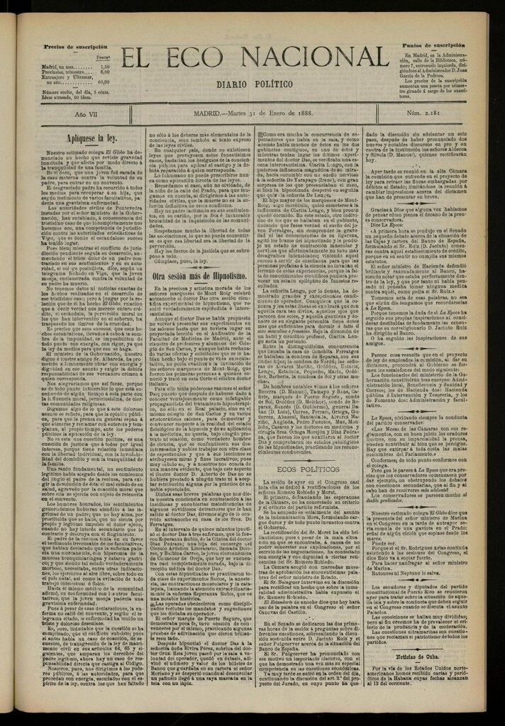 Miniatura de El Eco Nacional de 31 de enero de 1888, nº 2181