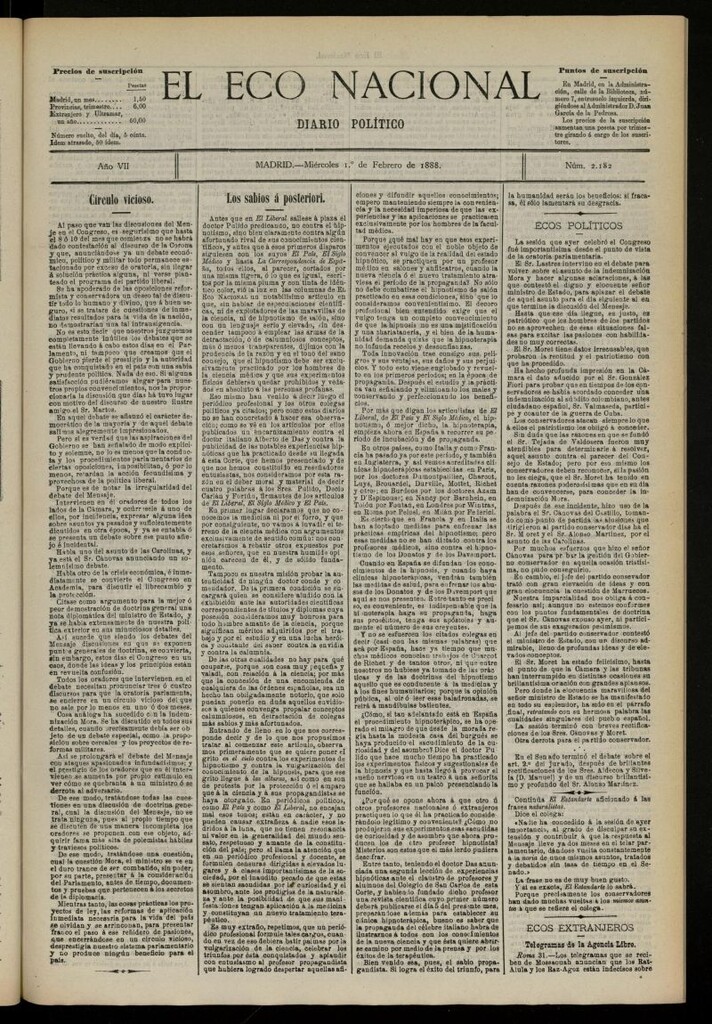 Miniatura de El Eco Nacional de 1 de febrero de 1888, nº 2182