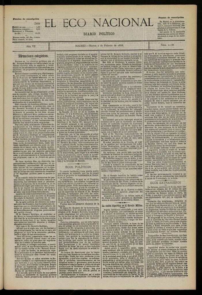 Miniatura de El Eco Nacional de 7 de febrero de 1888, nº 2186
