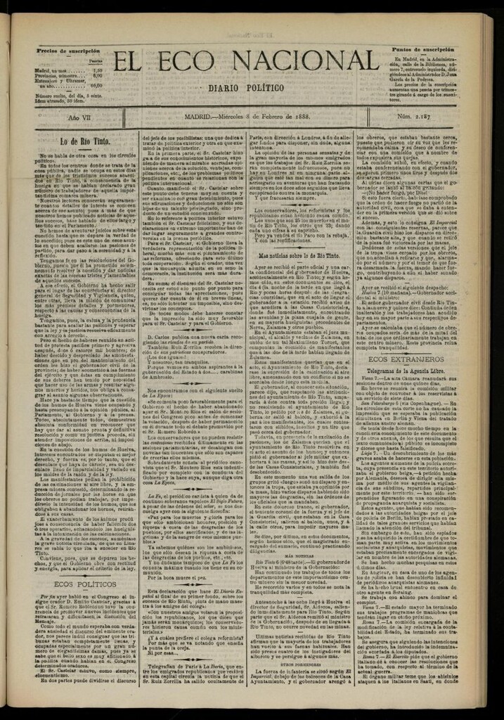 Miniatura de El Eco Nacional de 8 de febrero de 1888, nº 2187