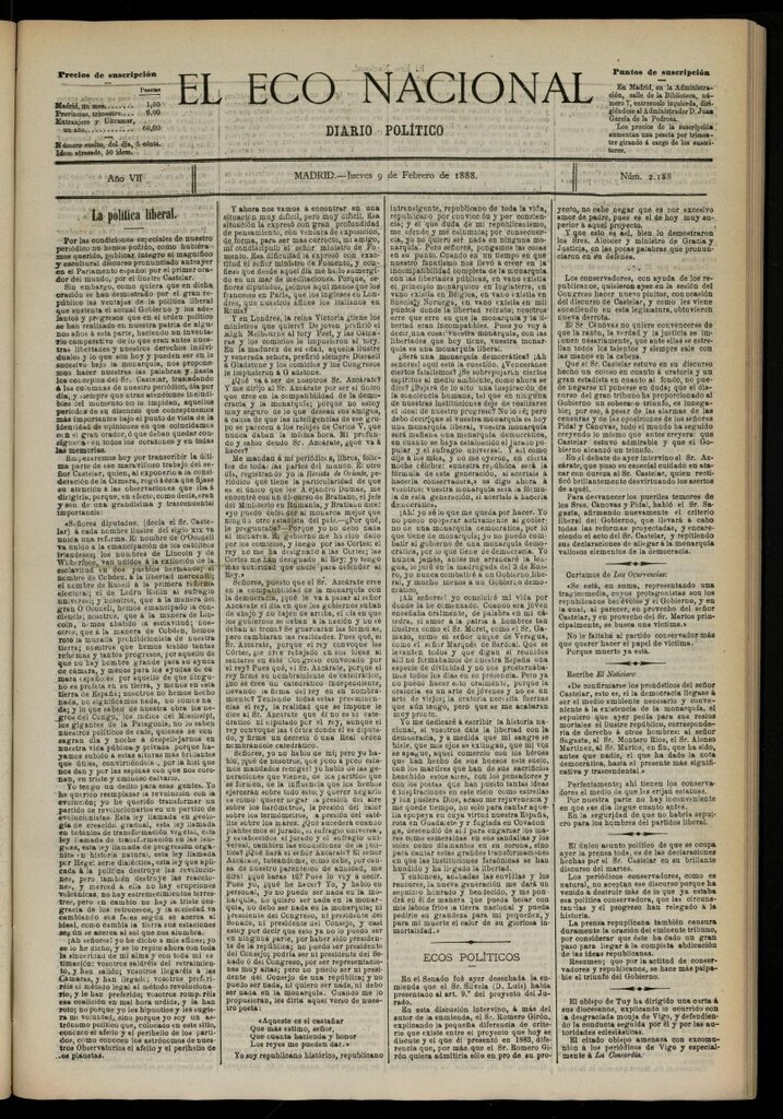 Miniatura de El Eco Nacional de 9 de febrero de 1888, nº 2188