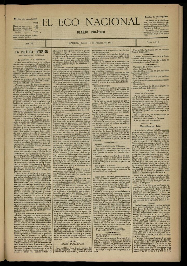 Miniatura de El Eco Nacional de 16 de febrero de 1888, nº 2192