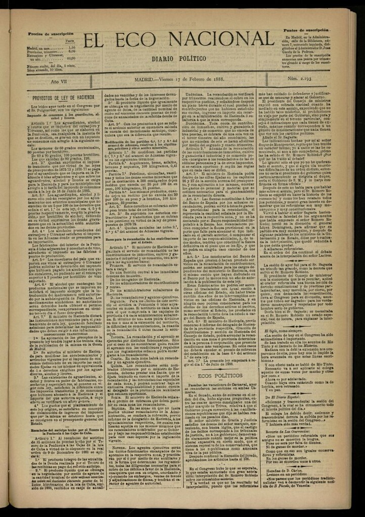Miniatura de El Eco Nacional de 17 de febrero de 1888, nº 2193