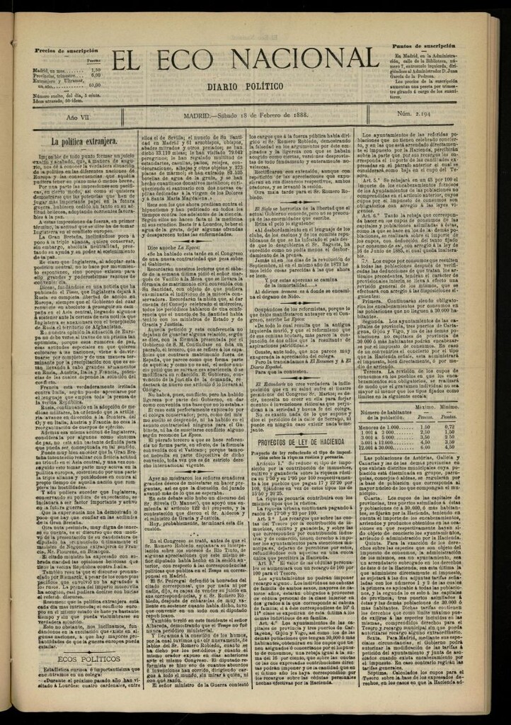 Miniatura de El Eco Nacional de 18 de febrero de 1888, nº 2194