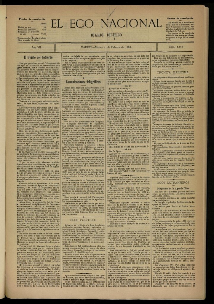 Miniatura de El Eco Nacional de 21 de febrero de 1888, nº 2196