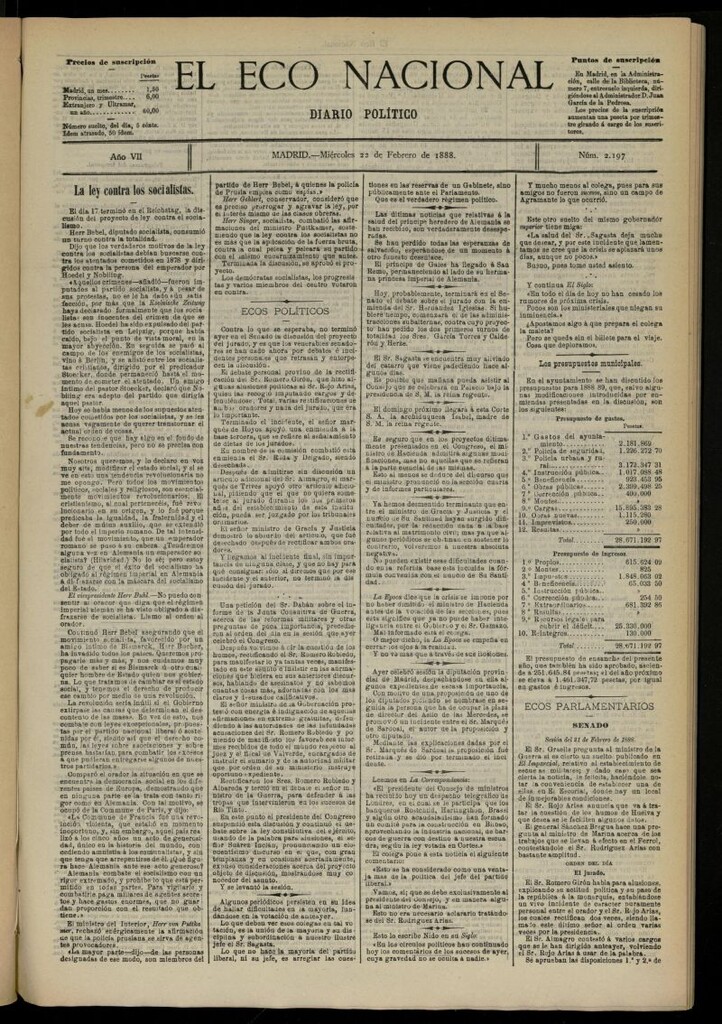 Miniatura de El Eco Nacional de 22 de febrero de 1888, nº 2197