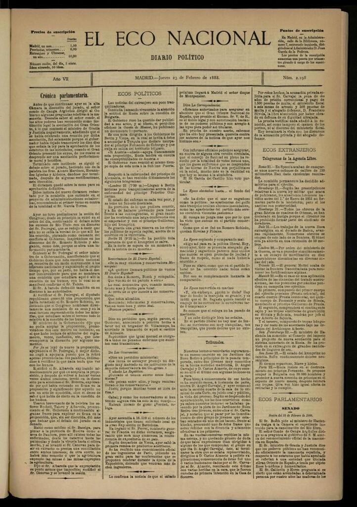 Miniatura de El Eco Nacional de 23 de febrero de 1888, nº 2198