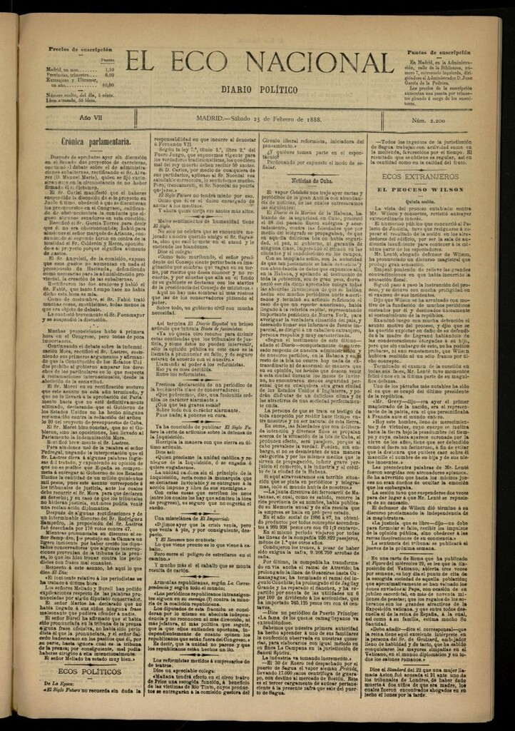 Miniatura de El Eco Nacional de 25 de febrero de 1888, nº 2200