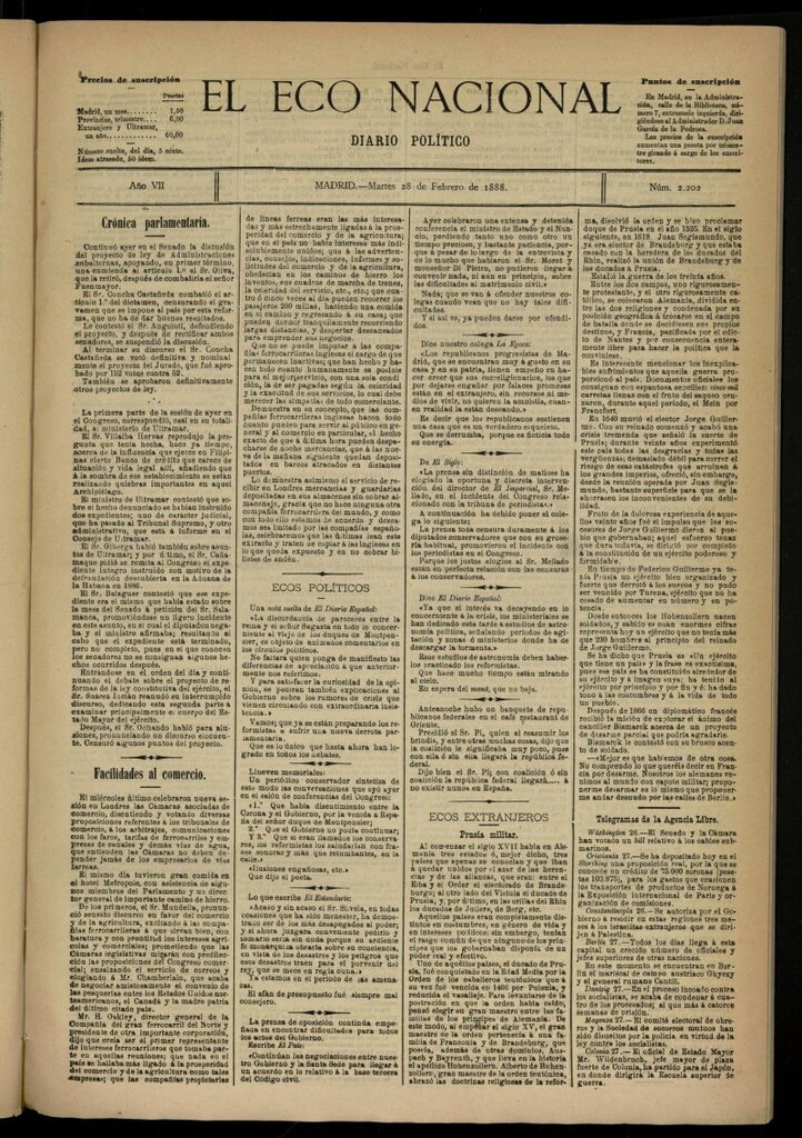 Miniatura de El Eco Nacional de 28 de febrero de 1888, nº 2202