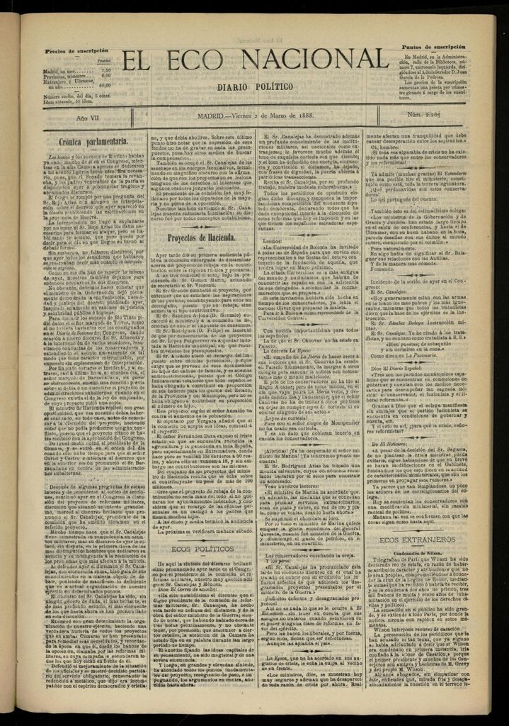 Miniatura de El Eco Nacional de 2 de marzo de 1888, nº 2205