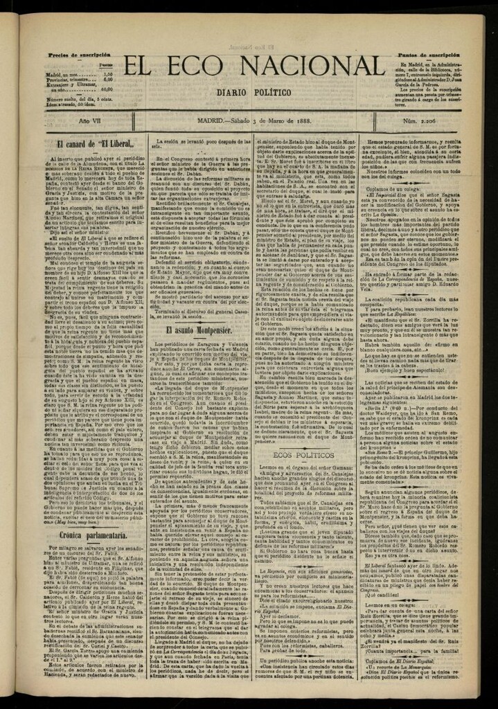 Miniatura de El Eco Nacional de 3 de marzo de 1888, nº 2206
