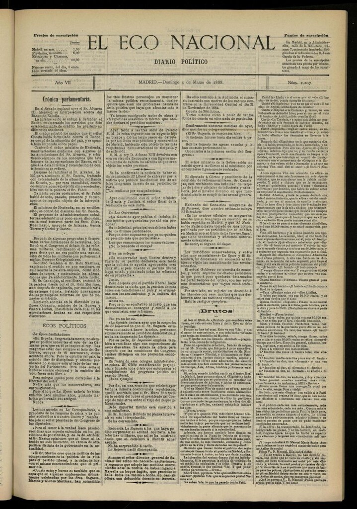 Miniatura de El Eco Nacional de 4 de marzo de 1888, nº 2207