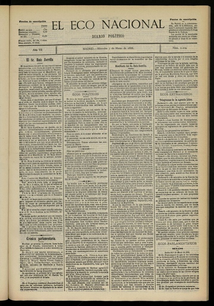 Miniatura de El Eco Nacional de 7 de marzo de 1888, nº 2209