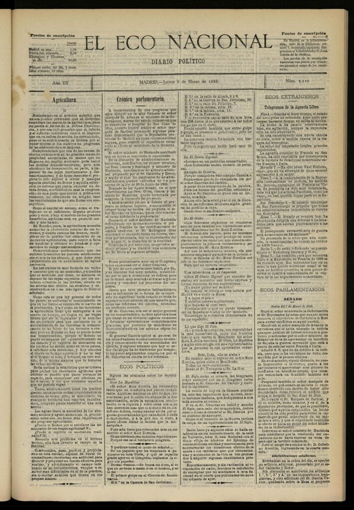 Miniatura de El Eco Nacional de 8 de marzo de 1888, nº 2210