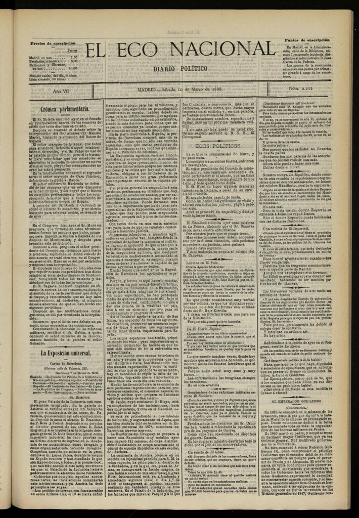 Miniatura de El Eco Nacional de 10 de marzo de 1888, nº 2212