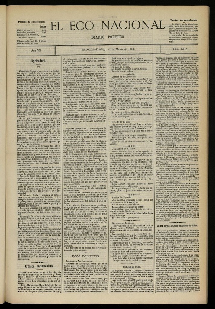 Miniatura de El Eco Nacional de 11 de marzo de 1888, nº 2213