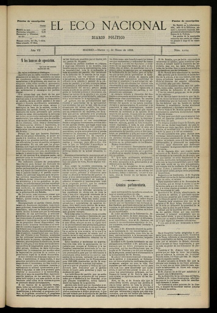 Miniatura de El Eco Nacional de 13 de marzo de 1888, nº 2214