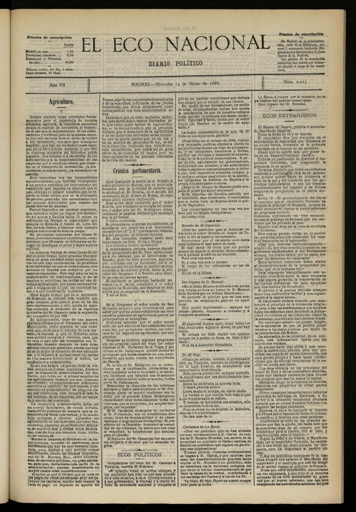 Miniatura de El Eco Nacional de 14 de marzo de 1888, nº 2215