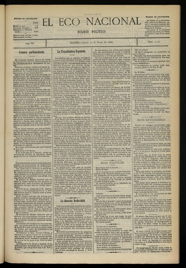 Miniatura de El Eco Nacional de 15 de marzo de 1888, nº 2216