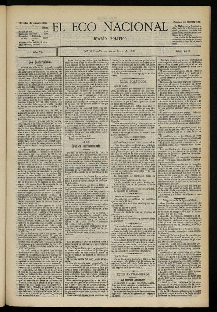 Miniatura de El Eco Nacional de 16 de marzo de 1888, nº 2217