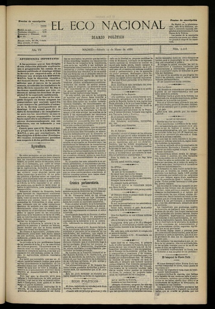 Miniatura de El Eco Nacional de 17 de marzo de 1888, nº 2218