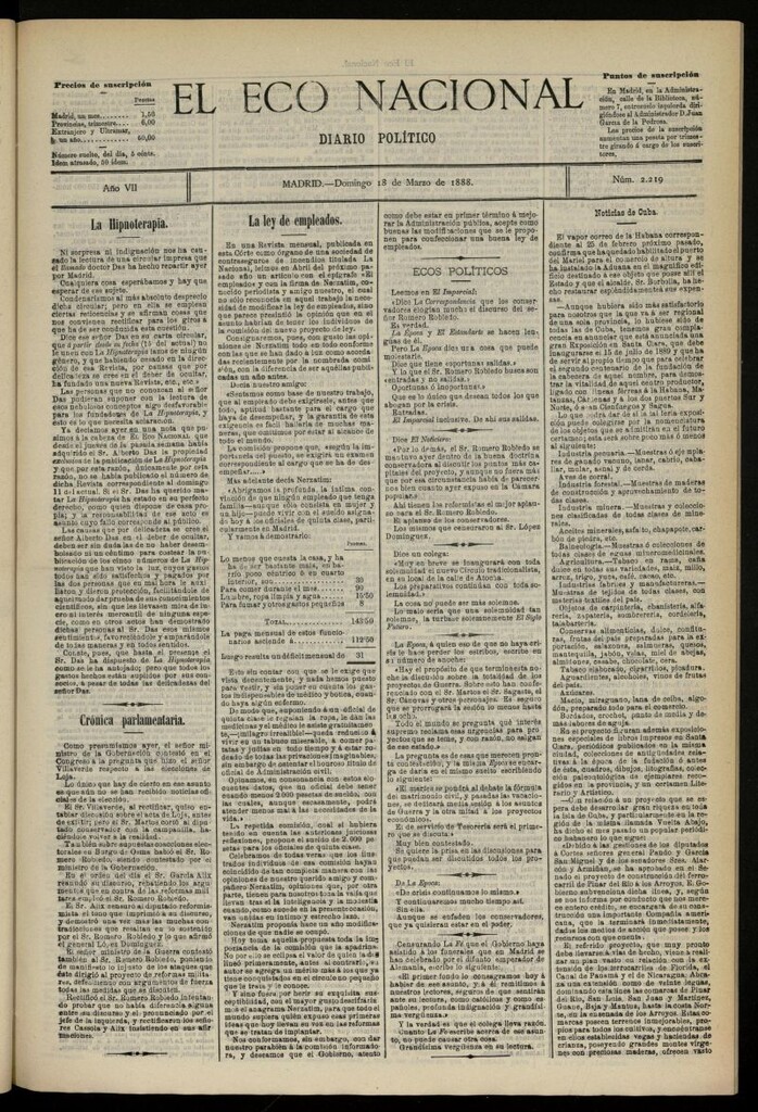 Miniatura de El Eco Nacional de 18 de marzo de 1888, nº 2219