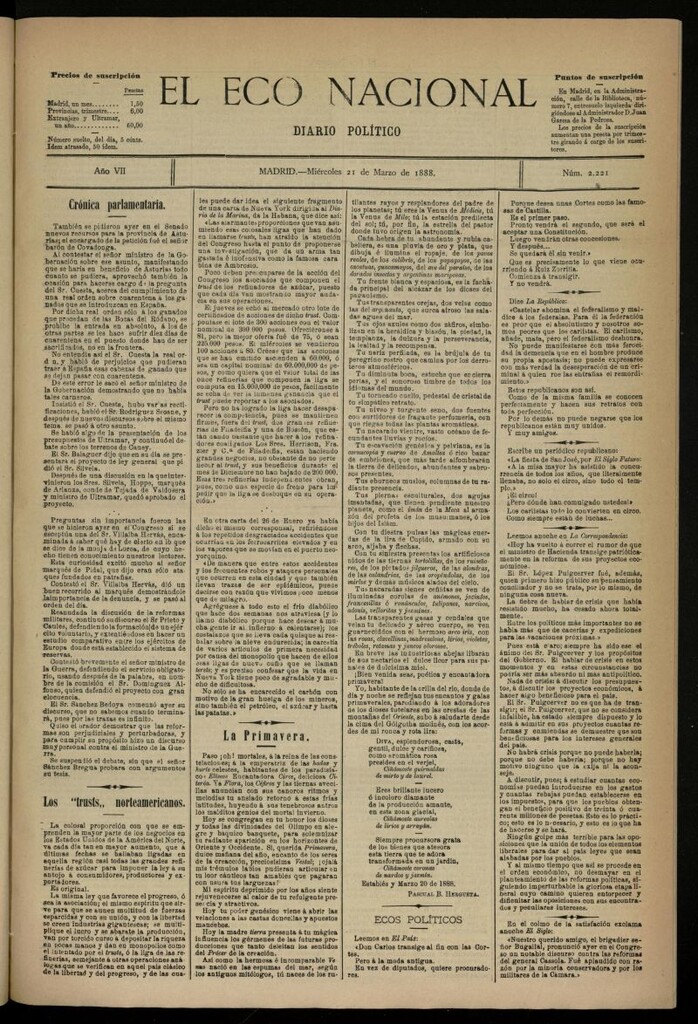 Miniatura de El Eco Nacional de 21 de marzo de 1888, nº 2221