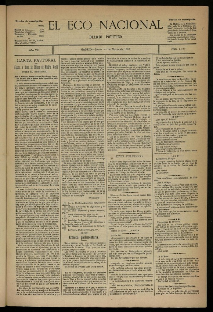 Miniatura de El Eco Nacional de 22 de marzo de 1888, nº 2222