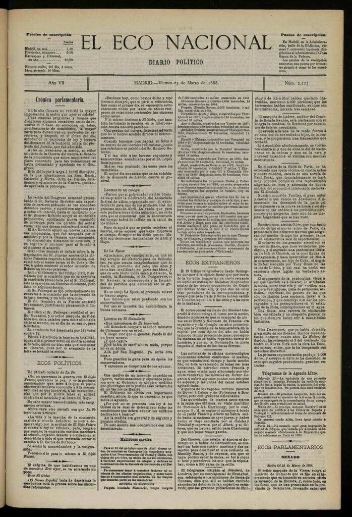 Miniatura de El Eco Nacional de 23 de marzo de 1888, nº 2223